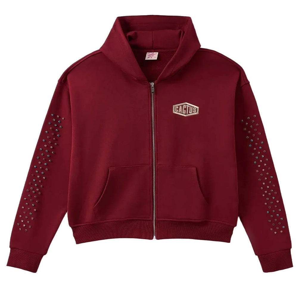 Crystal Cactus Zip-Up Hoodie Maroon