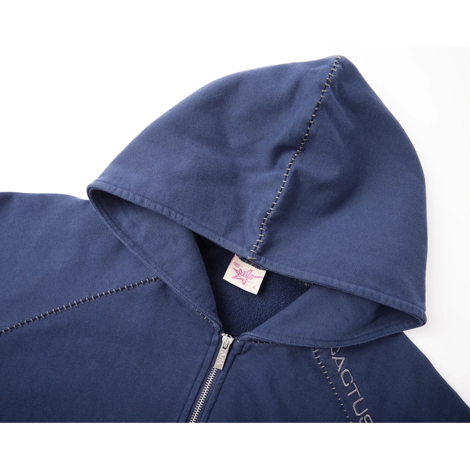 Blanket Stitch Zip Up Hoodie Navy