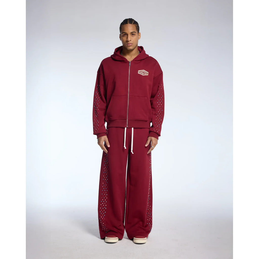 Crystal Cactus Zip-Up Hoodie Maroon