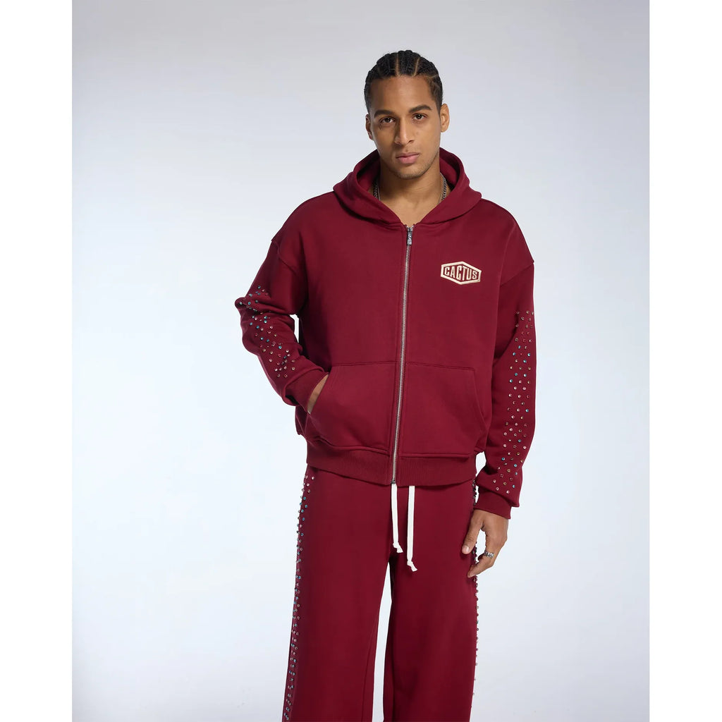 Crystal Cactus Zip-Up Hoodie Maroon