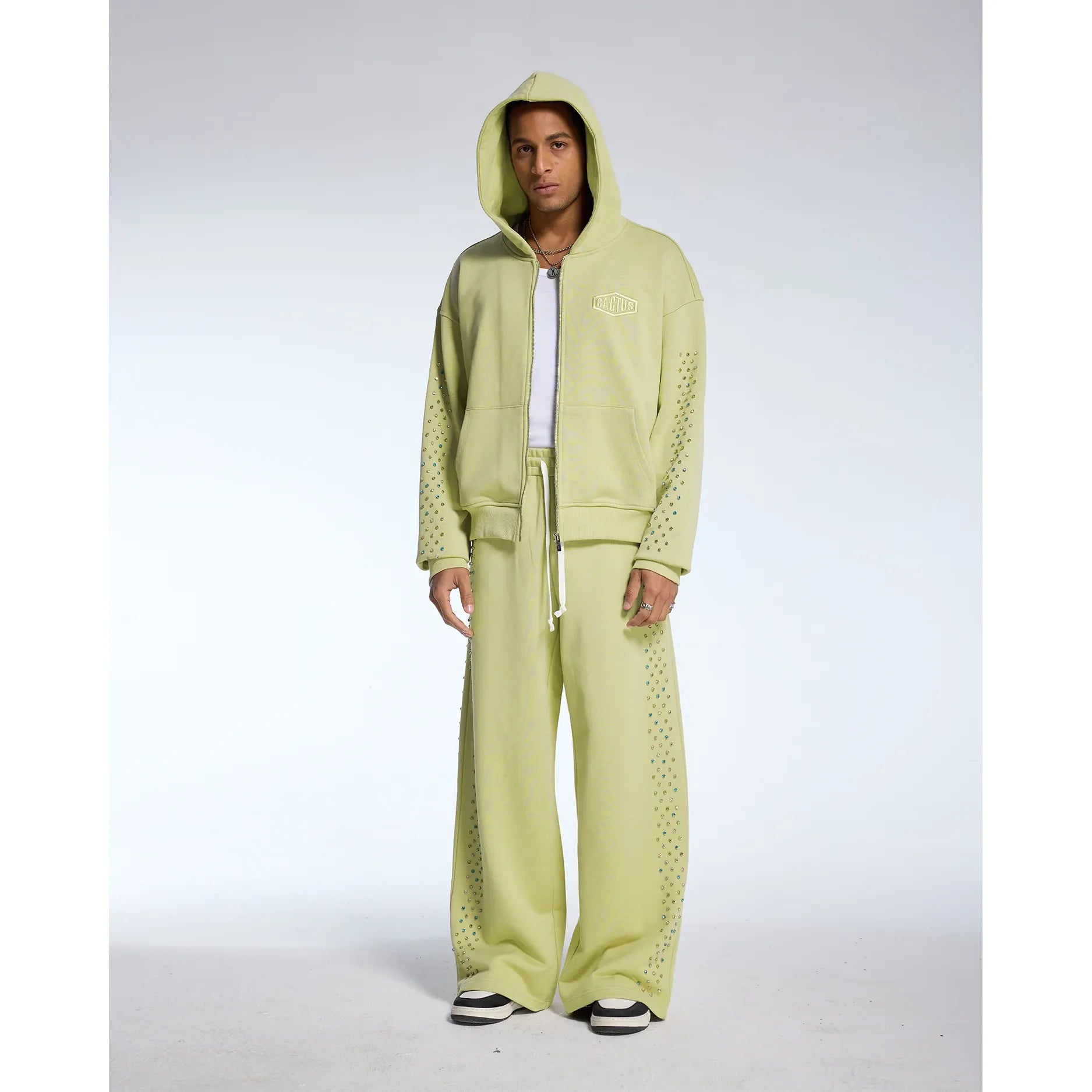 Crystal Cactus Zip-Up Hoodie Sage