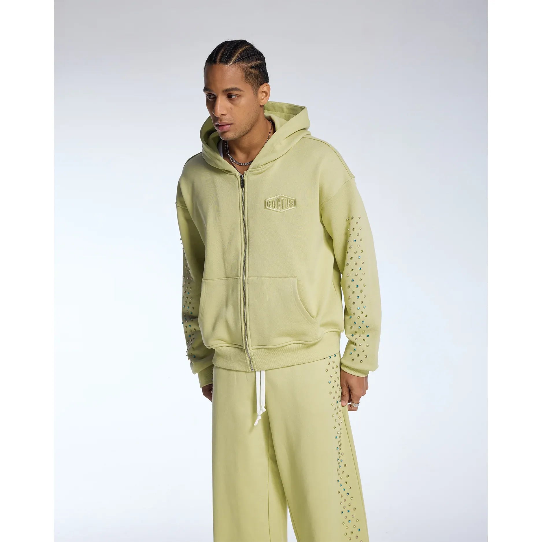Crystal Cactus Zip-Up Hoodie Sage