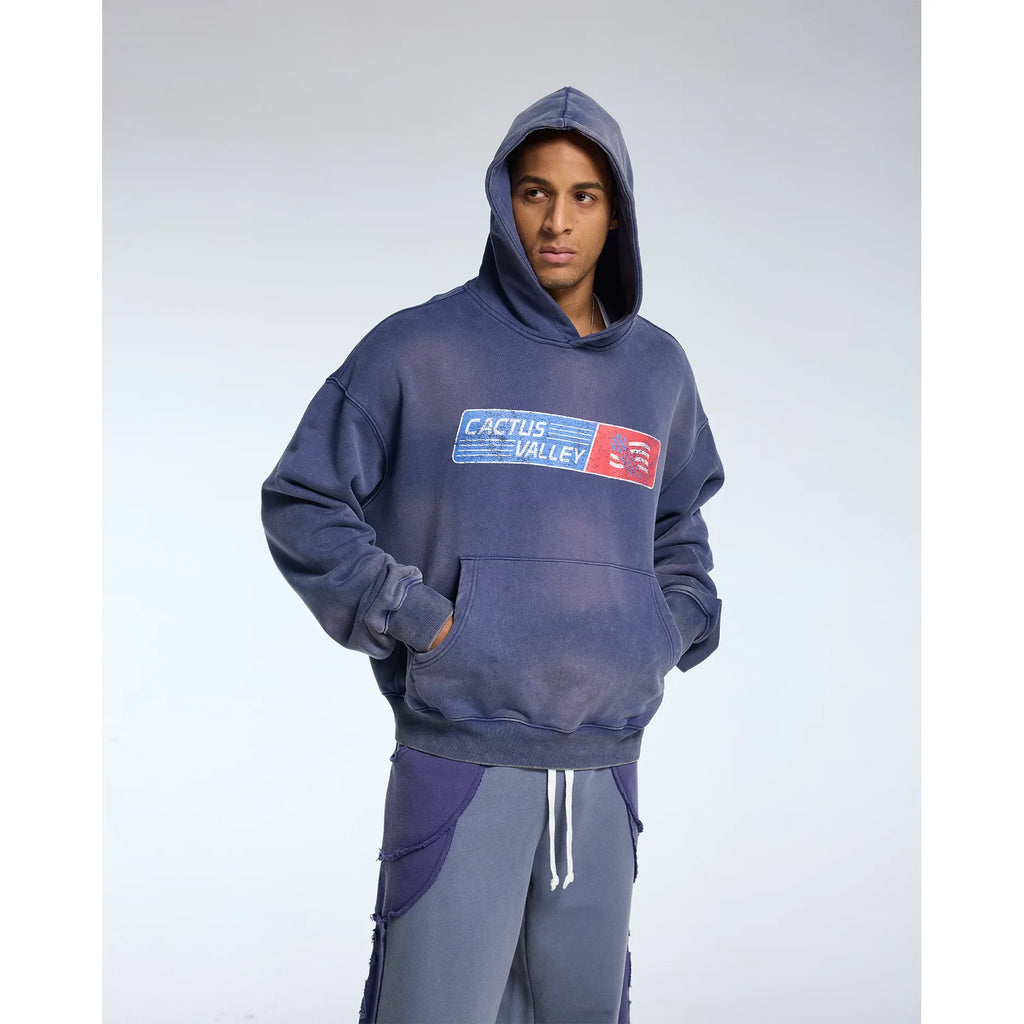 Pit Stop Hoodie Navy Blue Washed