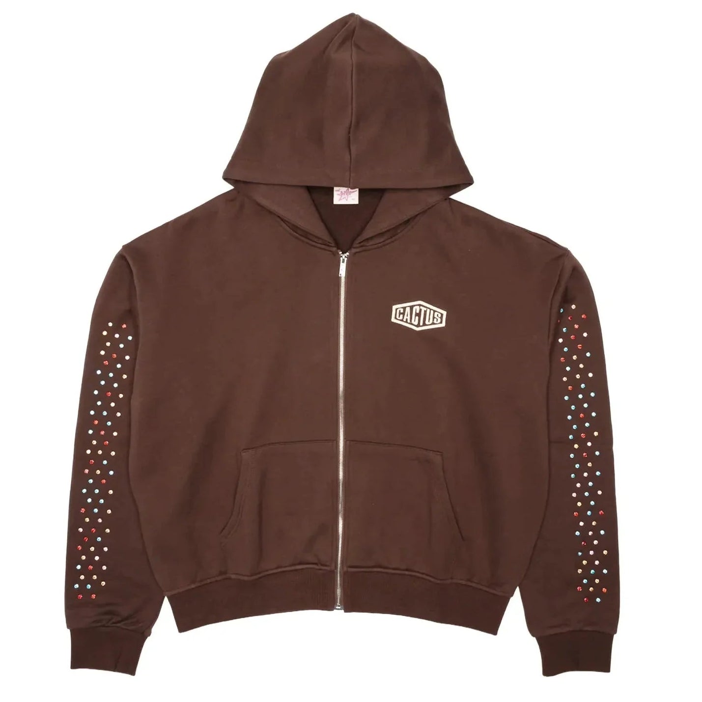 Crystal Cactus Zip-Up Hoodie Brown