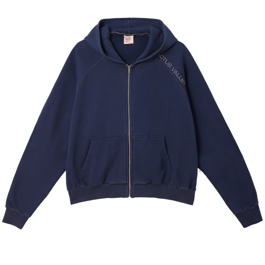 Blanket Stitch Zip Up Hoodie Navy