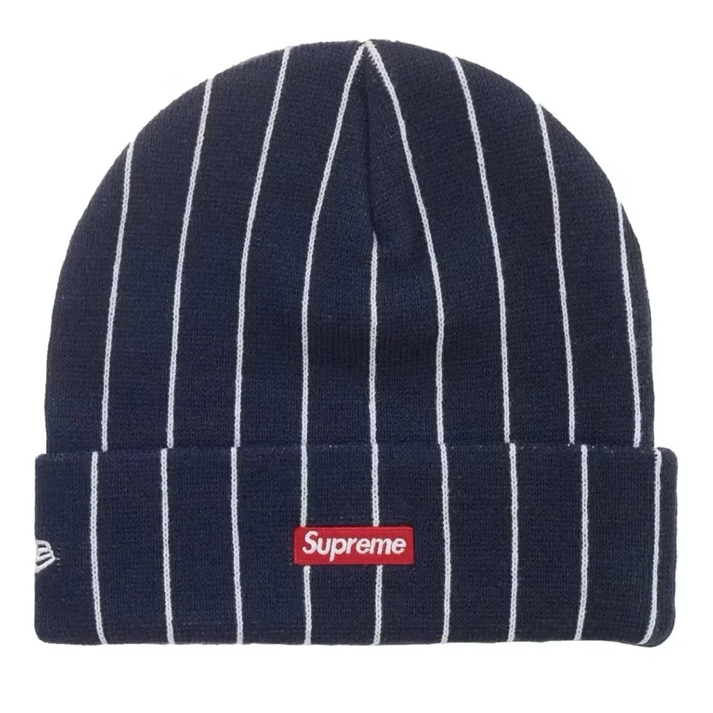 Supreme New Era Devil S Logo Beanie Navy Stripe